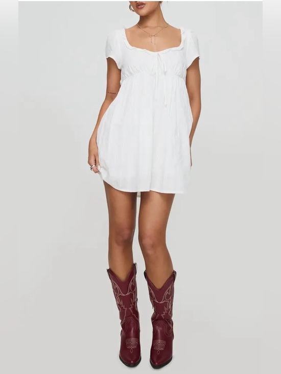 Princess Polly Dresses & Skirts - Princess Polly White Montserrat tonal stripe babydoll dress